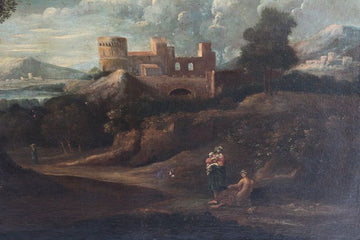 Ancient Italian oil painting from 1700 oil on canvas landscape with castle