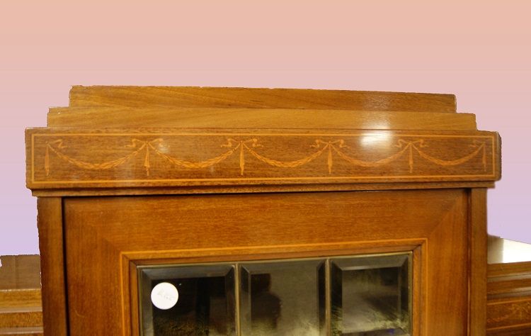 Antica vetrinetta Nord Europa stile Biedermeier in legno di mogano 