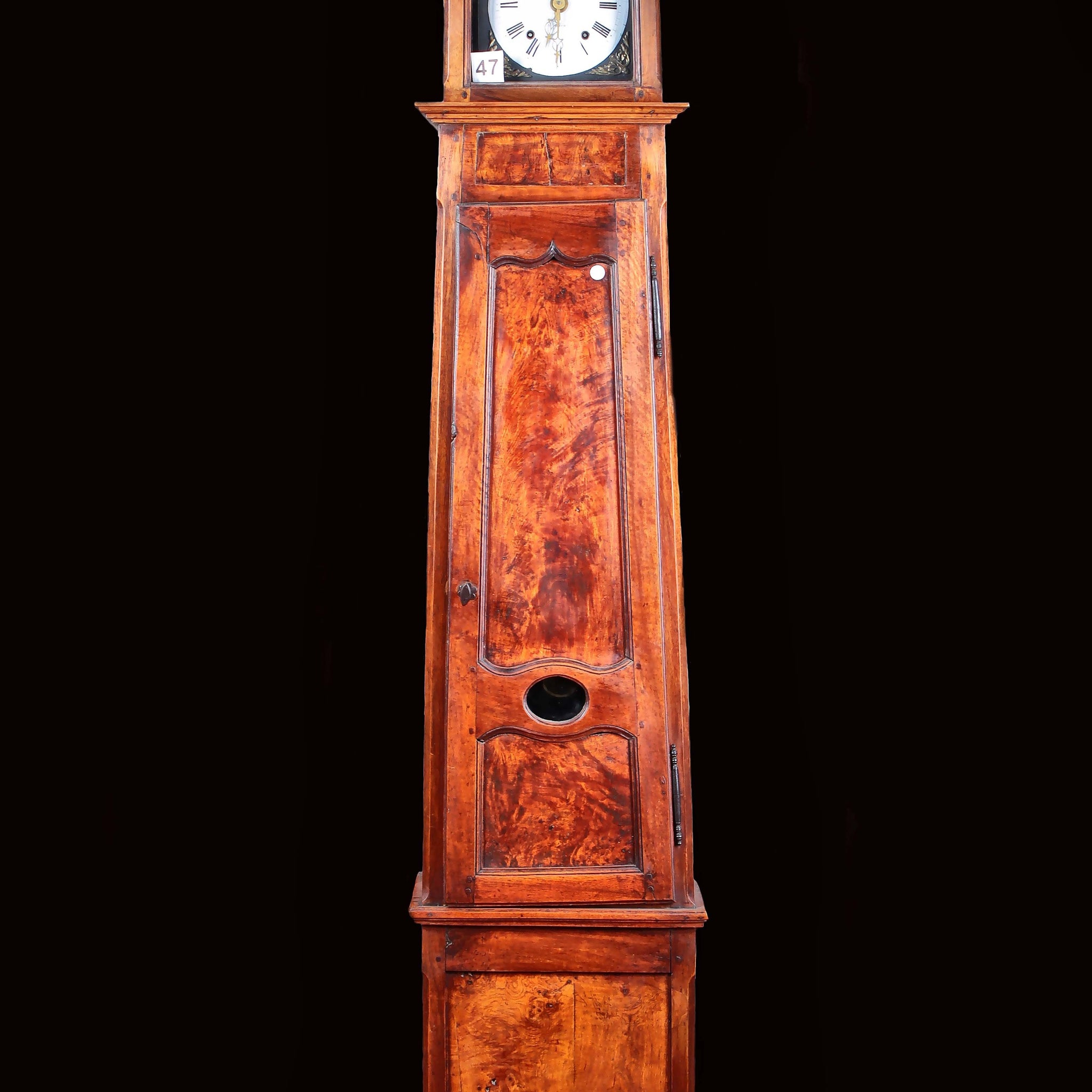 Antique French column clock in cherry wood and elm burl, 1700