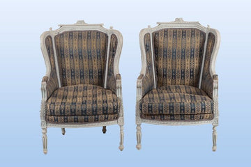 Pair of antique French Louis XVI style armchairs in lacquered wood