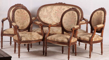 5-piece Louis XVI living room in walnut wood
