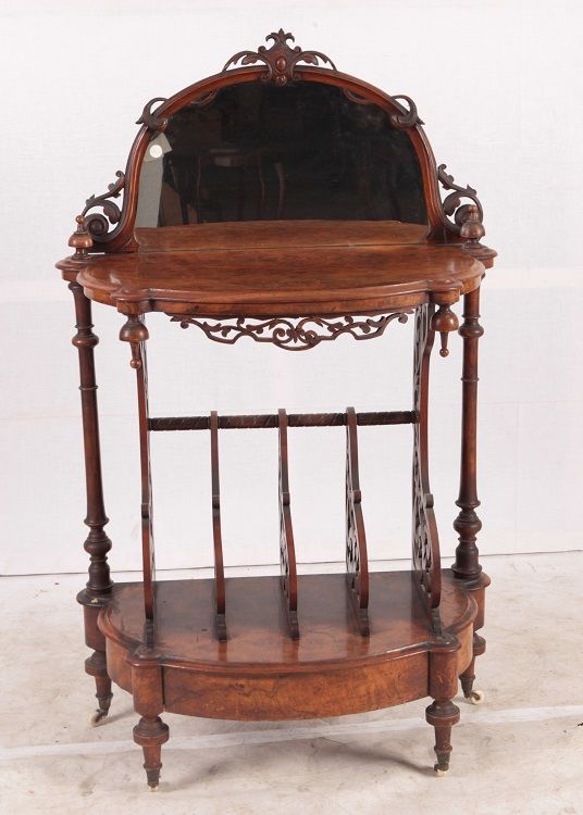 Antico Canterbury inglese del 1800 in radica di noce