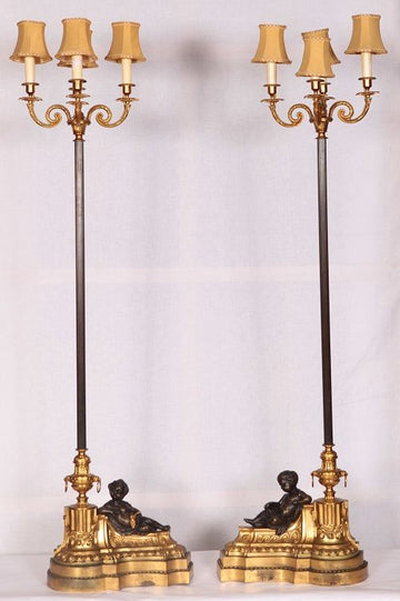 Paire de lampes françaises anciennes des années 1800 de style Louis XV