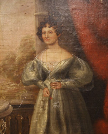 Ancient English oil on panel from 1800 oil on panel depicting a lady