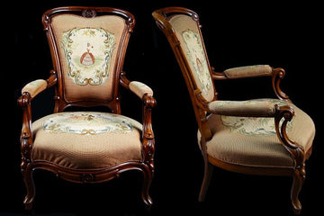 Antique Louis Philippe mahogany armchairs from the 1800s with small stitch