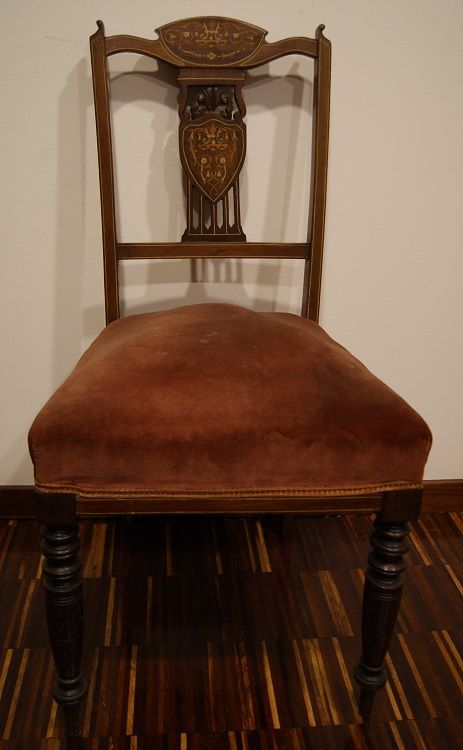 Antiche 4 sedie inglesi del 1800 stile Vittoriano con intarsi 