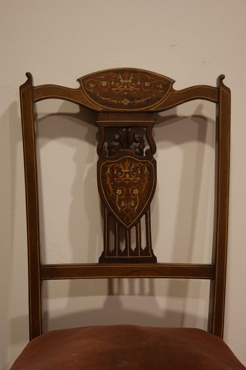 Antiche 4 sedie inglesi del 1800 stile Vittoriano con intarsi 