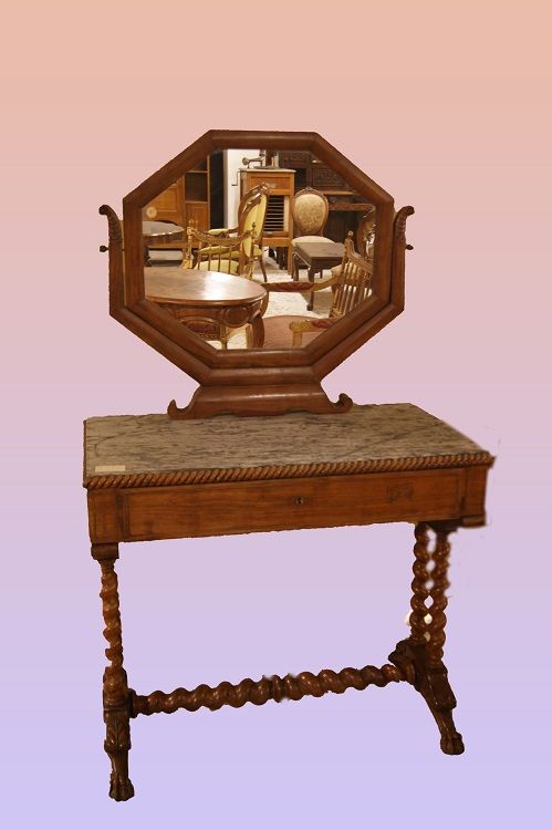 Antica toilette francese del 1800 stile Carlo X in legno di mogano