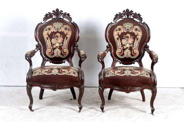 Antique French armchairs from the 1800s Louis Philippe style in mahogany