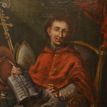 French oil on panel painting from 1800, Pope with red tabard robe
