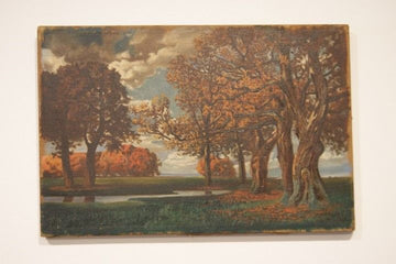 Antique oil painting on canvas from 1900, Forest in autumn, signed