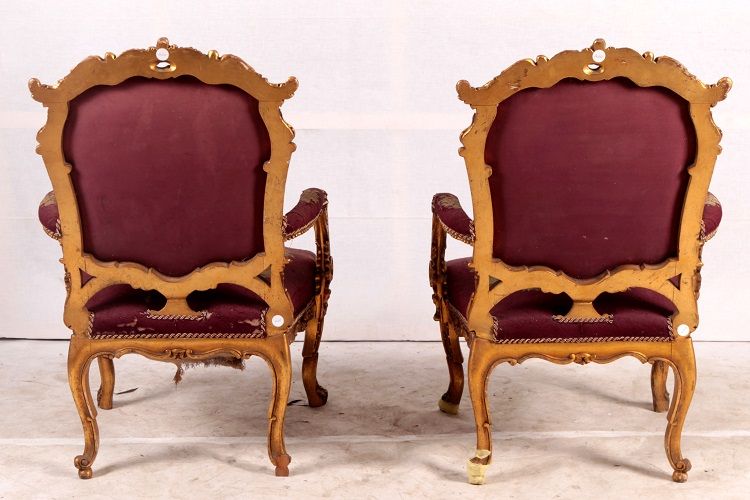 Antiche poltrone francesi del 1800 stile Luigi XV in legno dorato