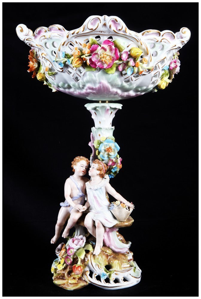 Antico centrotavola in porcellana di Meissen del 1800 XIX secolo 