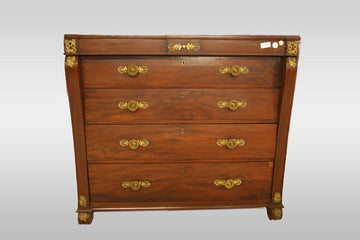 Commode anglaise ancienne du 19ème siècle, de style Empire en acajou avec bronzes dorés