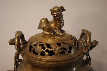 Brûleur à essence antique de style chinois français des années 1800 en laiton