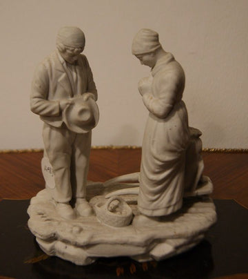 Pair of antique French biscuit porcelain from the 1800s, Sowing scene