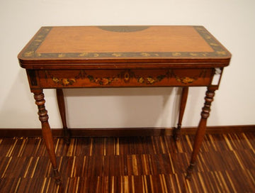 Antique Sheraton style card table with paintings from the 1800s