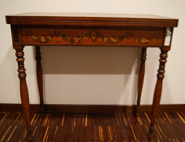 Antico tavolo da gioco stile Sheraton con pitture del 1800 inglese