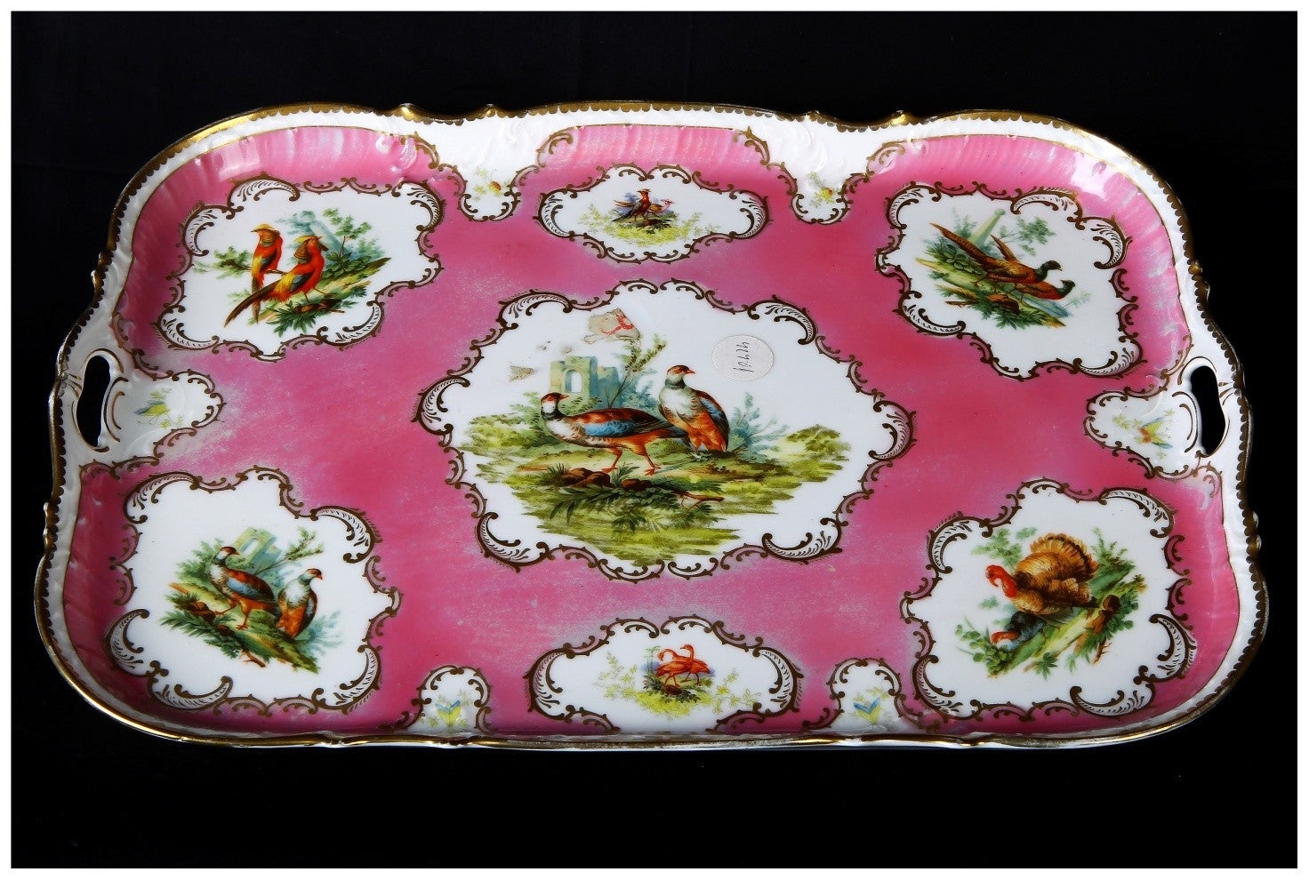 Vassoio francese rettangolare in porcellana di Sevres con manici