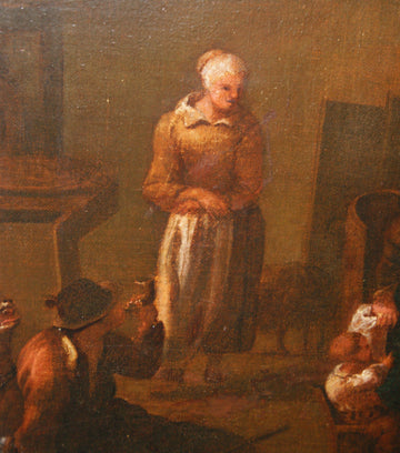 Huile sur toile ancien de 1700 huile sur toile représentant des personnages à la taverne
