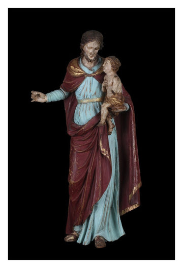 Statua San Giuseppe in legno  policromo di soggetto sacro Italia settentrionale