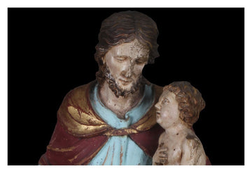 Statua San Giuseppe in legno  policromo di soggetto sacro Italia settentrionale