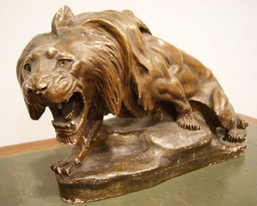 Antique signed sculpture by Thomas François Cartier Lion en furie