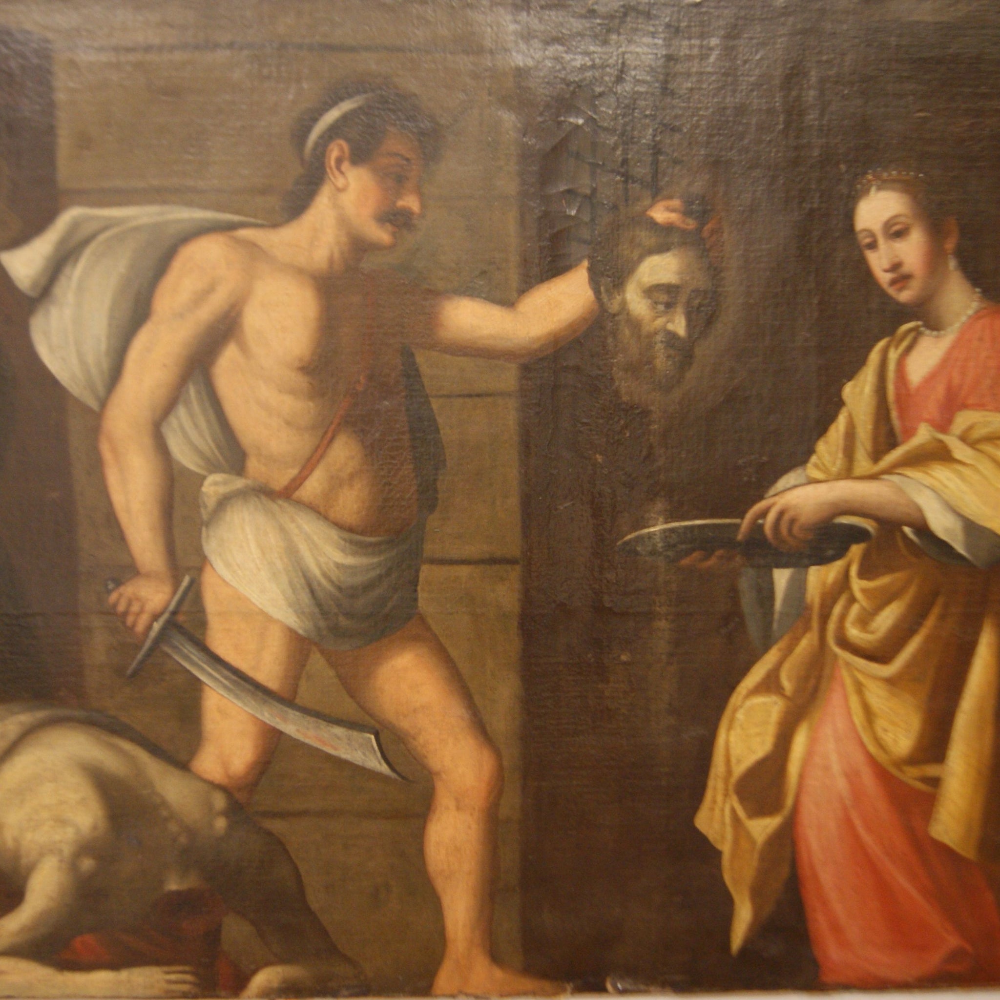 Salomè con la testa del Battista olio su tela italiano del 1600