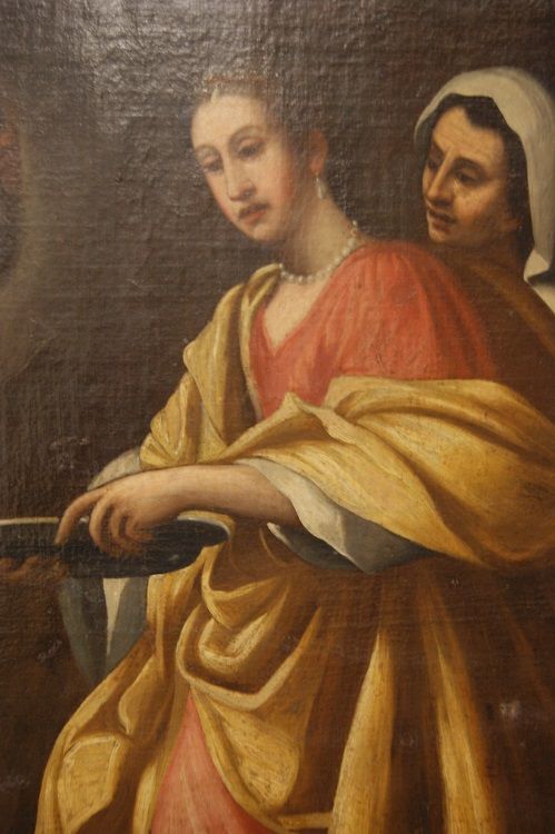 Salomè con la testa del Battista olio su tela italiano del 1600