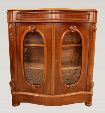 Antique Louis Philippe display cabinet in mahogany with carvings