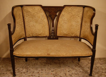 Antique English sofa from the 1800s, Victorian style in mahogany with inlays