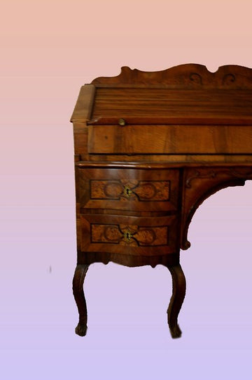 Antique 1700 Louis XV style roller writing desk in walnut root