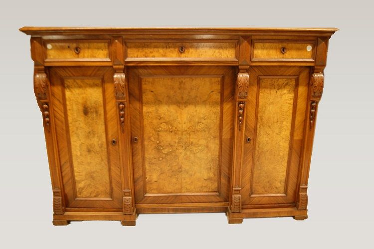 Antica credenza Luigi Filippo del 1800 in noce e radica di noce