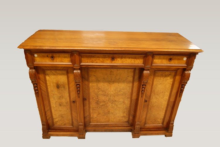 Antica credenza Luigi Filippo del 1800 in noce e radica di noce