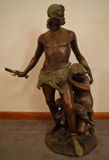 Bronze sculpture signed A. De Luca man with a knife