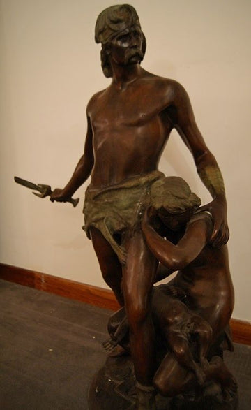 Sculpture antique en bronze de A. De Luca représentant 3 personnages