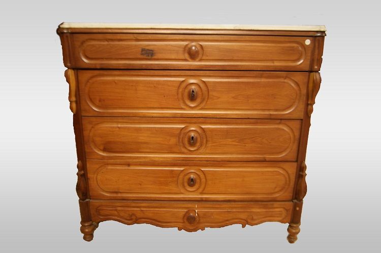 Antico comò spagnolo del 1800 stile Luigi Filippo con marmo
