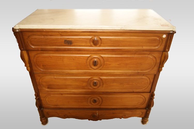 Antico comò spagnolo del 1800 stile Luigi Filippo con marmo