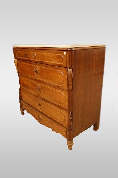 Antico comò spagnolo del 1800 stile Luigi Filippo con marmo