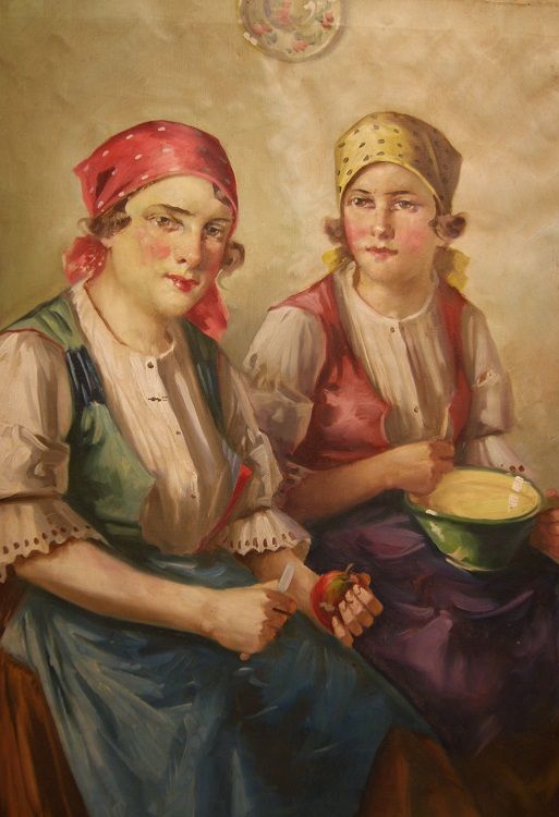 Antico quadro del 1800 Giovani donne 