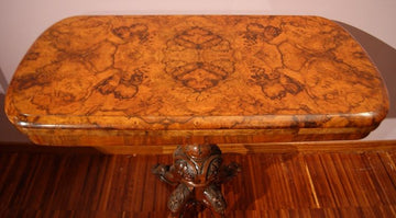 Antique 19th century card table in briar wood with carvings