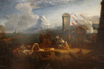 Olio su tavola paesaggio Marina van der Cabel (1631-1705)