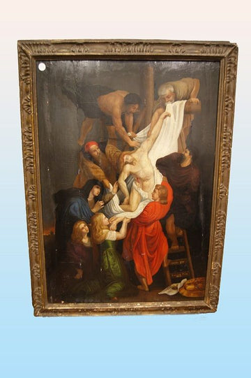 Ancient oil on panel of the deposition of Christ Jesus from 1600