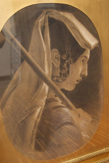 Tableau Pastel ancien au pastel de 1800 représentant une Dame