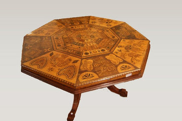 Table anglaise antique richement marquetée des années 1800