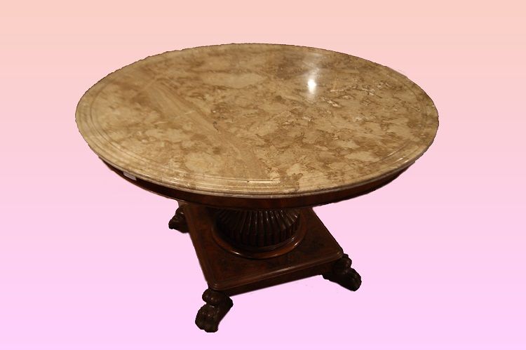 Antico tavolo Carlo X del 1800 in mogano con marmo