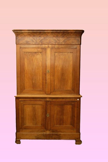Antique French double body Cupboard in walnut from the 19th century