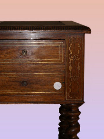 Antique French writing inlaid desk from the 1800s, Charles X style