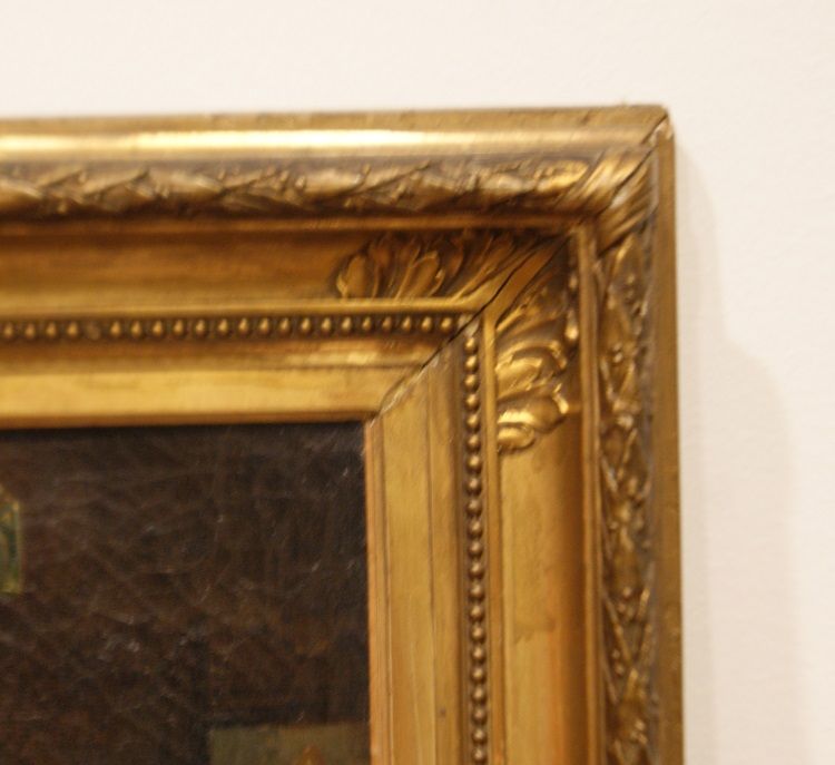 Antico dipinto del 1800 francese Scena di interni