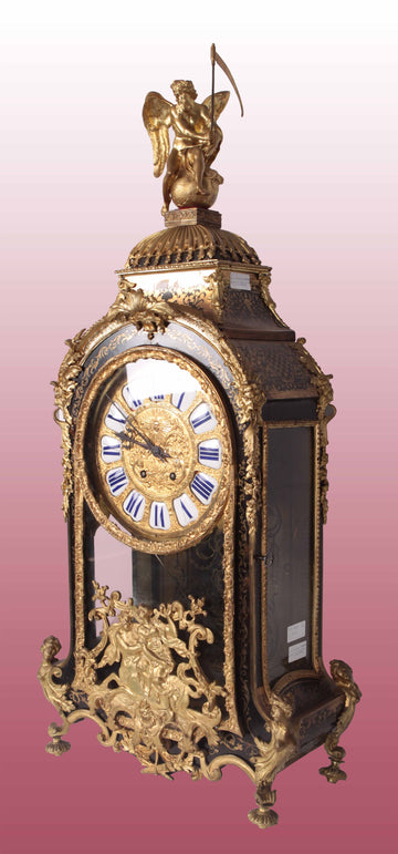 Splendid ebony mantel clock with Boulle workmanship